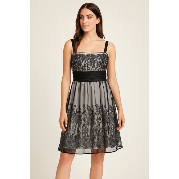 R&M Richard’s Women Floral Dress 18W Sheer Metallic Silver Whimsigoth Romantic - Picture 1 of 15